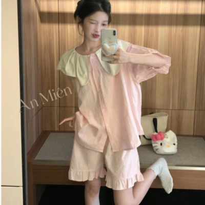 Bộ Ngủ Cổ Bẻ Cotton Mây